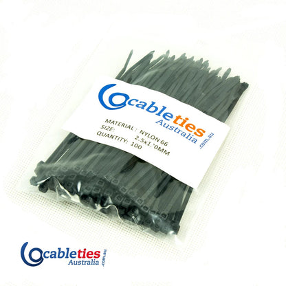 Nylon Cable Ties Black 2.5mm x 100mm - Pack of 100
