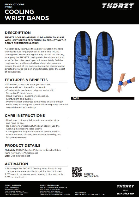 Thorzt Cooling Wrist Band and Pads for Hard Hats