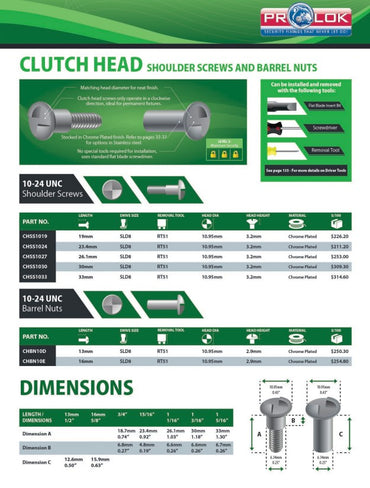 Clutch Head Shoulder Screws Box of 100 - Various Size Options