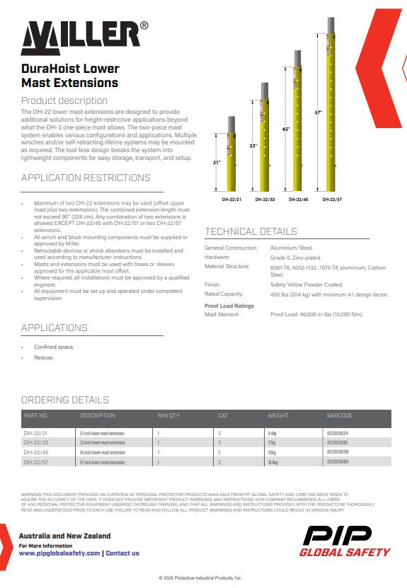 Miller DuraHoist Masts, Extensions, Posts and Bases