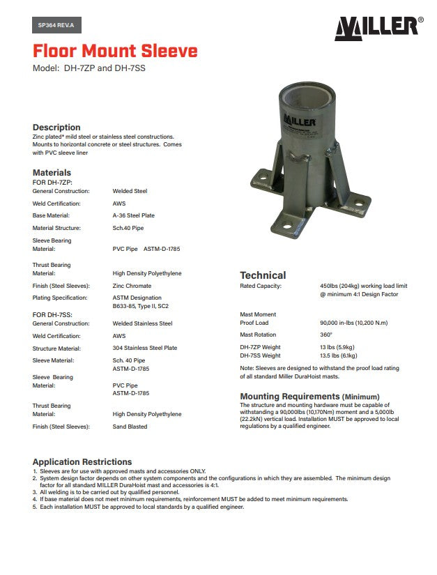 Miller DuraHoist Mount Sleeves, Parts and Accessories