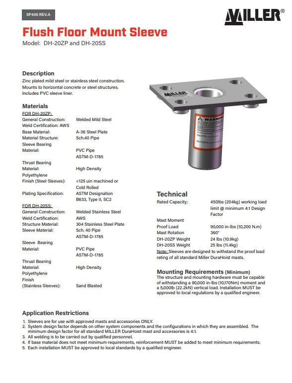 Miller DuraHoist Mount Sleeves, Parts and Accessories