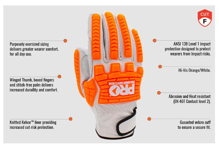 Pro Choice Goat Grain Leather Cut F Impact Rigger Gloves - 1 Pair in 6 Size Options