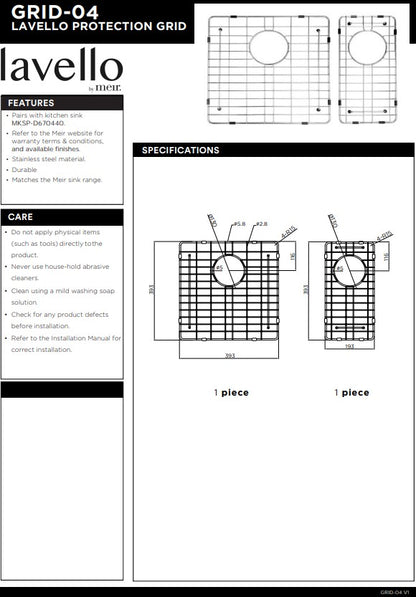 Meir Lavello 2 Piece Protection Grid for Kitchen Sink MKSP-D670440 - 3 Colour Finishes