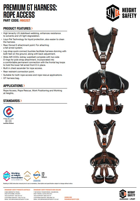 Linq Premium GT Harness - Rope Access, Multi-Purpose, Riggers or Tower Harnesses