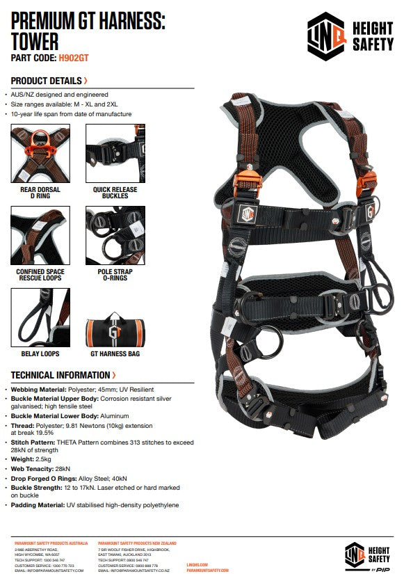 Linq Premium GT Harness - Rope Access, Multi-Purpose, Riggers or Tower Harnesses