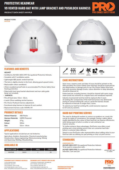 Pro Choice Hard Hat with Lamp Bracket - Full or Peak Brim - Vented and Unvented