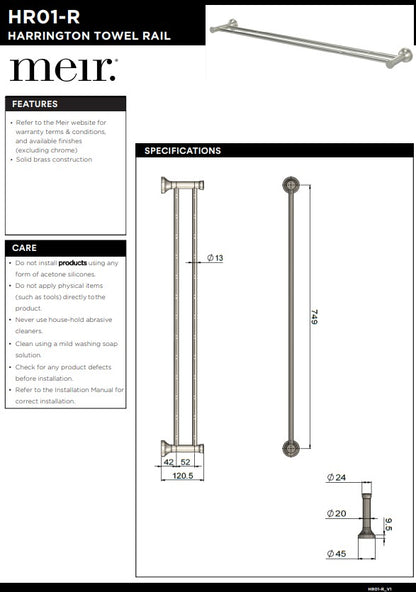 Meir Harrington Brushed Nickel Double Towel Rail