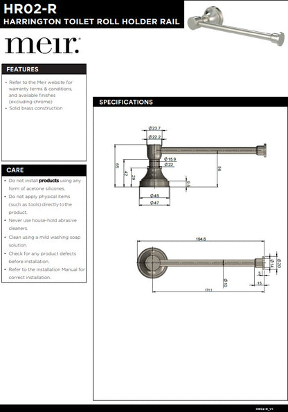 Meir Harrington Brushed Nickel Guest Towel Rail or Toilet Roll Holder