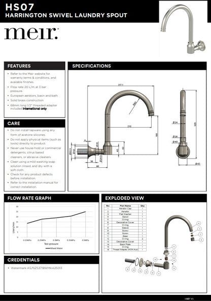 Meir Harrington Brushed Nickel Wall Mount Swivel Spout