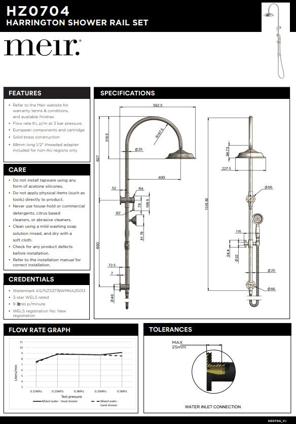 Meir Harrington Brushed Nickel Combination Shower Rail Set