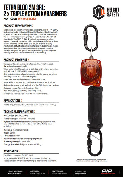 Linq Tetha Bloq Self Retracting Lifelines with Optional Karabiners and Scaff Hooks
