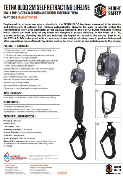 Linq Tetha Bloq Self Retracting Lifelines with Optional Karabiners and Scaff Hooks