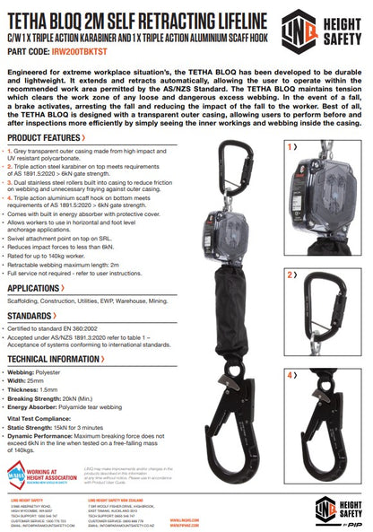 Linq Tetha Bloq Self Retracting Lifelines with Optional Karabiners and Scaff Hooks
