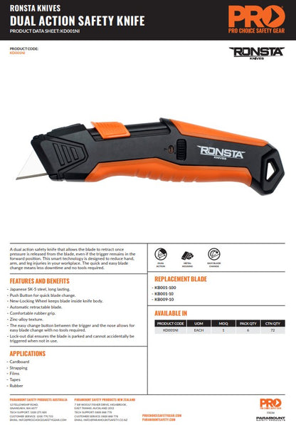 Ronsta Dual Action Safety Knife - pack of 6