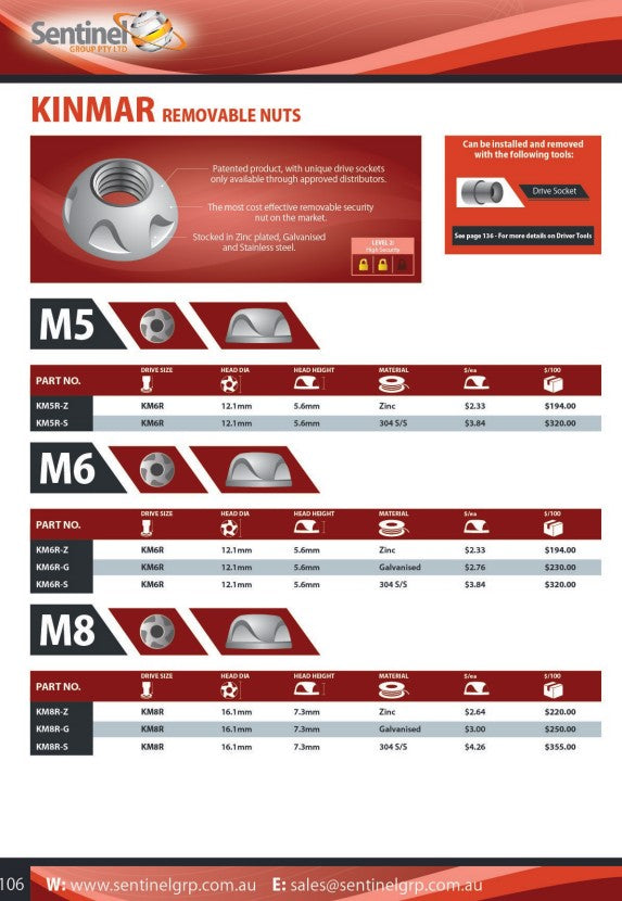 Kinmar Removable Drive Socket - Various Size Options