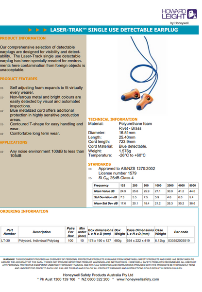 Howard Leight Detectable Corded Earplugs