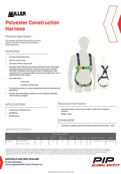 Miller Polyester Webbing Harnesses