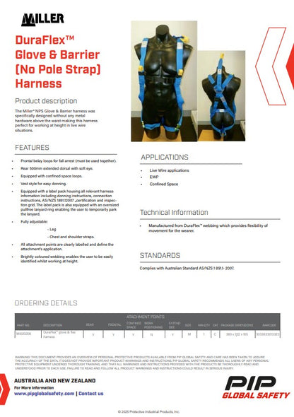Miller DuraFlex Glove and Barrier (No Pole Strap) Harness Medium
