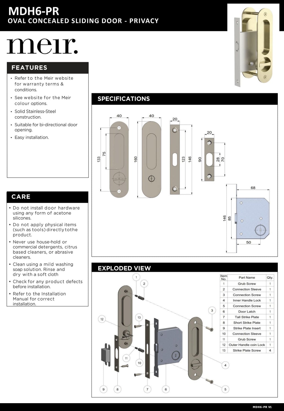 Meir Curvae Oval Flush Privacy Pull Handle - various colour finishes