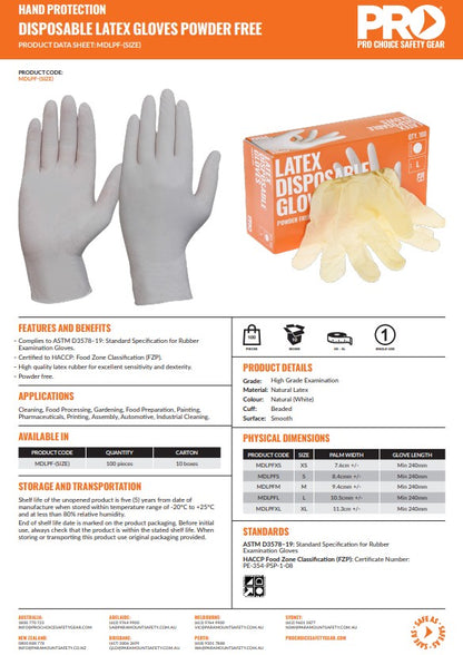 Pro Choice Disposable Latex Powder Free Gloves - 10 boxes 100 pieces per box in 4 Size Options