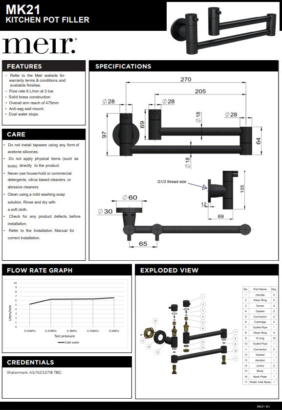Meir Kitchen Pot Filler - Various Colour Finishes