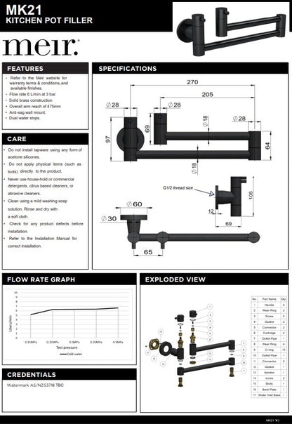 Meir Kitchen Pot Filler - Various Colour Finishes