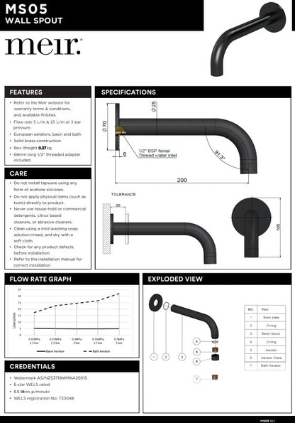Meir Universal Round Curved Spout - Various Colour Finishes