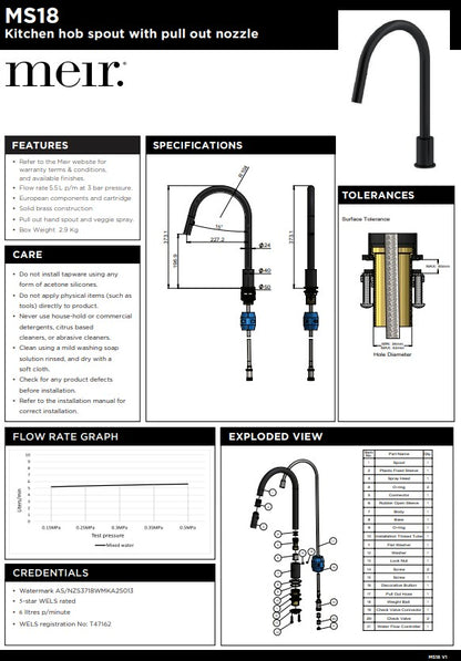 Meir Kitchen hob spout with pull out nozzle - Various Colour Finishes