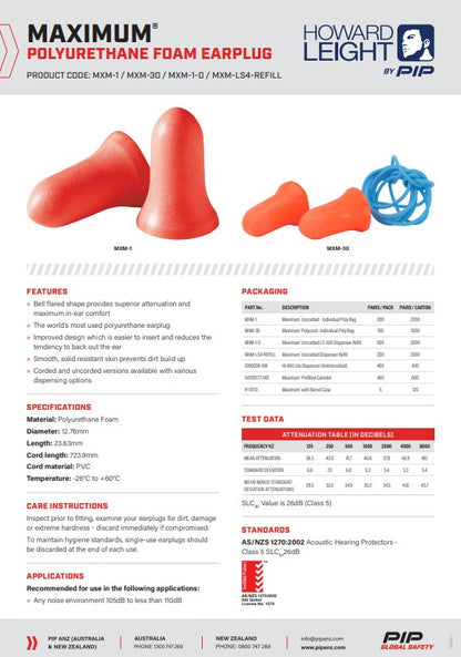 Howard Leight Disposable Earplugs Corded/Uncorded