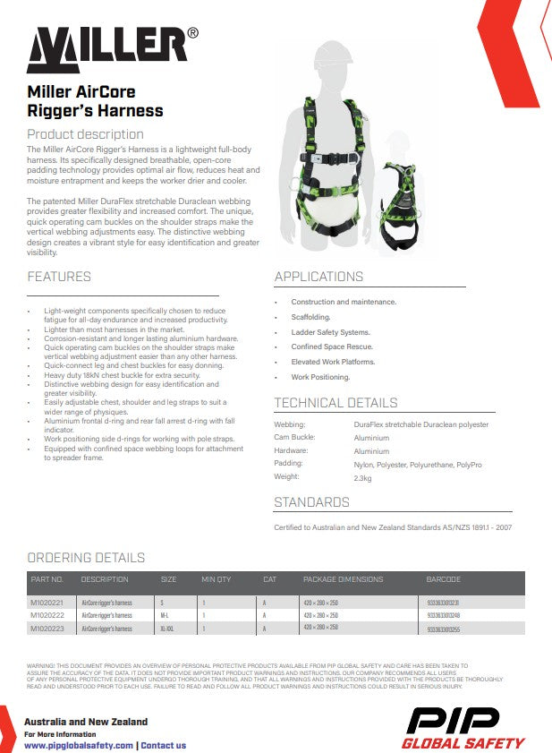 Miller AirCore RIGGERS Harnesses