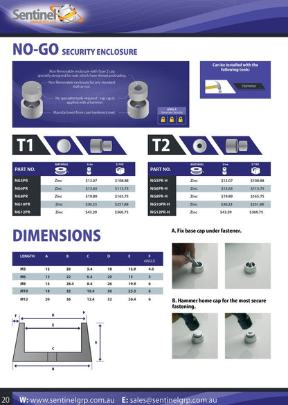 No Go Security Enclosure Thru-Hole Pack of 10 - Various Metric Sizes