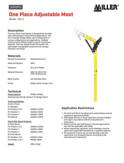 Miller DuraHoist Masts, Extensions, Posts and Bases