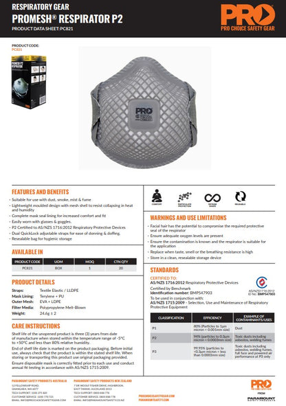 Pro Choice Dust Masks Promesh P2 - Box of 12