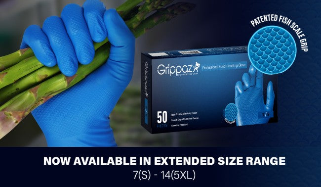 GRIPPAZ Food Plus 8mil 30cm Extended Use Gloves - 50 or 500 Pieces in 6 Size Options