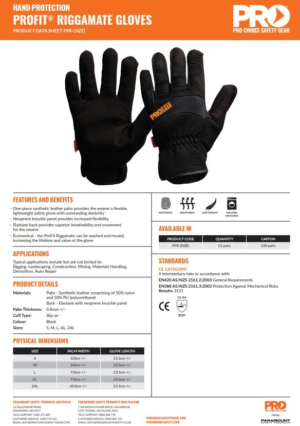 Pro Choice Profit Riggamate Gloves - 12 Pairs in 2 Colours and 5 Size Options