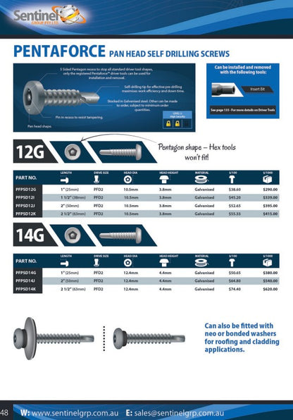 Pentaforce Pan Head Self Drilling Screw - Various Gauges, Lengths and Box Quantities