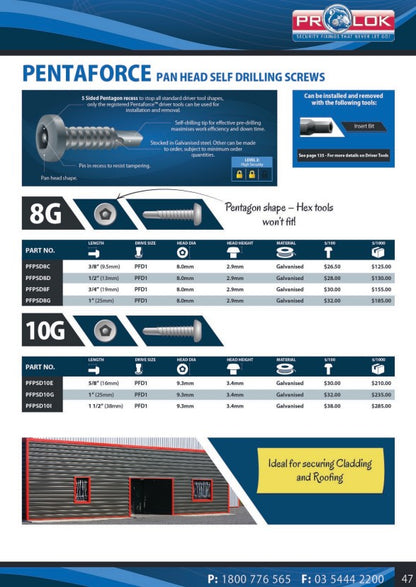 Pentaforce Pan Head Self Drilling Screw - Various Gauges, Lengths and Box Quantities