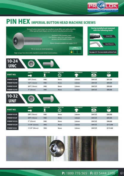 Pin Hex Insert Bit - Various Sizes