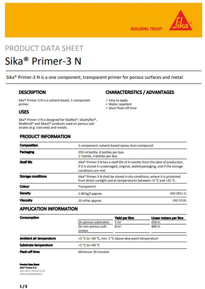 Sika Primer 3 N 250ml Box of 4 or 1L Box of 4