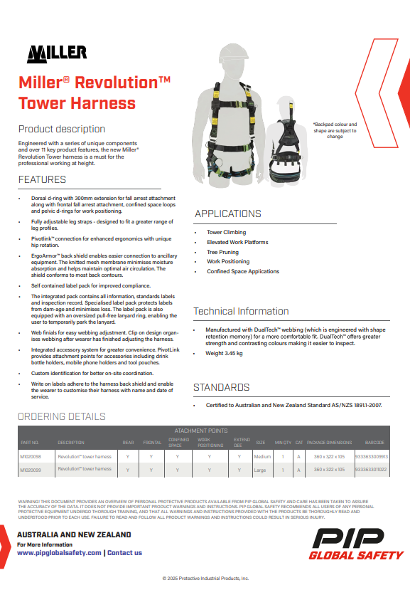 Miller Revolution Tower Harnesses