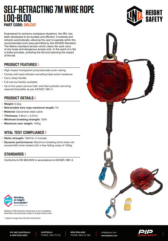Linq Self-Retracting Wire Rope Loq-Bloq - 7m, 10m, 15m 20m and 30m options