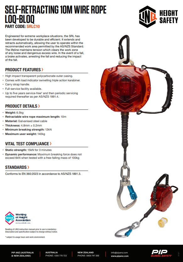 Linq Self-Retracting Wire Rope Loq-Bloq - 7m, 10m, 15m 20m and 30m options