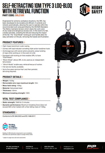 Linq Self-Retracting Type 3 Loq-Bloq with Retrieval Function - 10, 20 or 30m