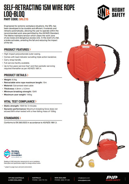 Linq Self-Retracting Wire Rope Loq-Bloq - 7m, 10m, 15m 20m and 30m options