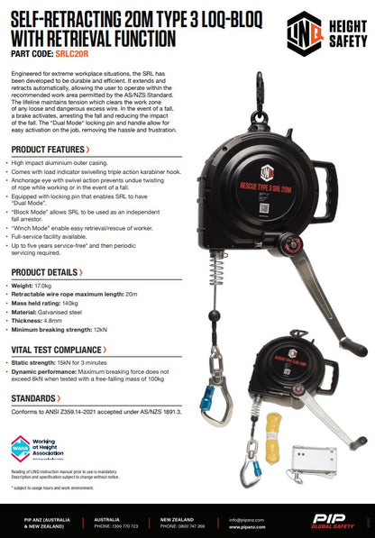 Linq Self-Retracting Type 3 Loq-Bloq with Retrieval Function - 10, 20 or 30m