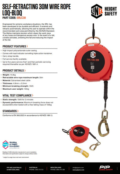 Linq Self-Retracting Wire Rope Loq-Bloq - 7m, 10m, 15m 20m and 30m options