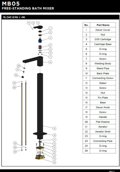 Meir Matte Black Square Freestanding Bath Mixer Tap