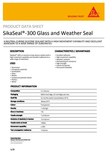 SikaSeal-300 Glass & Weather Seal Transculent 300ml Cartridge- Box of 25