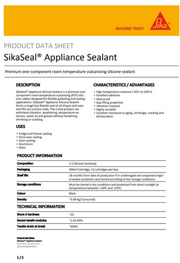 SikaSeal Appliance Sealant Black 300ml Cartridge - Box of 12